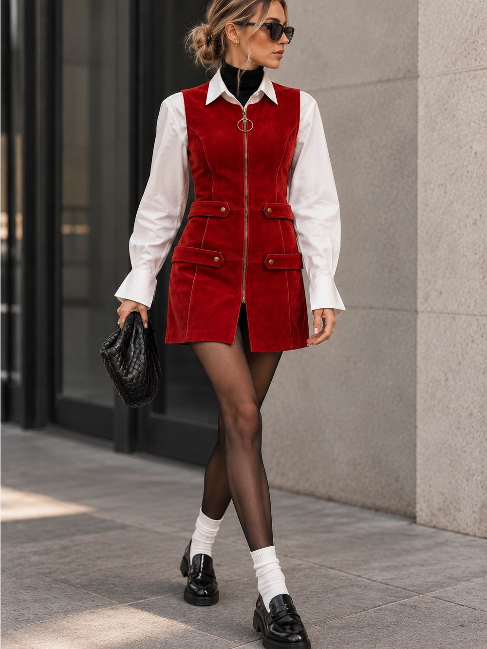 Vintage G.B. Jeanne Bernard Paris Red Suede Mod Mini Dress Made in France